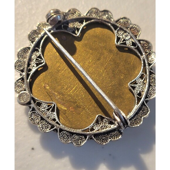 Unique Antique Vintage MICRO MOSAIC Brooch Pin Italian Hand Crafted Silver - Picture 10 of 12